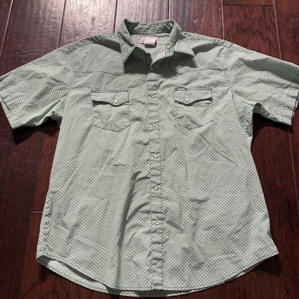 Wrangler Wrancher Shirt Green & White pearl snaps XL